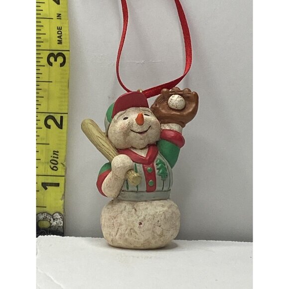 Vintage Happy Snowman Baseball Resin Christmas Holiday Ornament - Picture 2 of 5